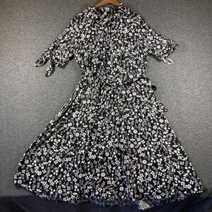 Calvin Klein Shirt Dress w/belt Womens 12 Black White Floral